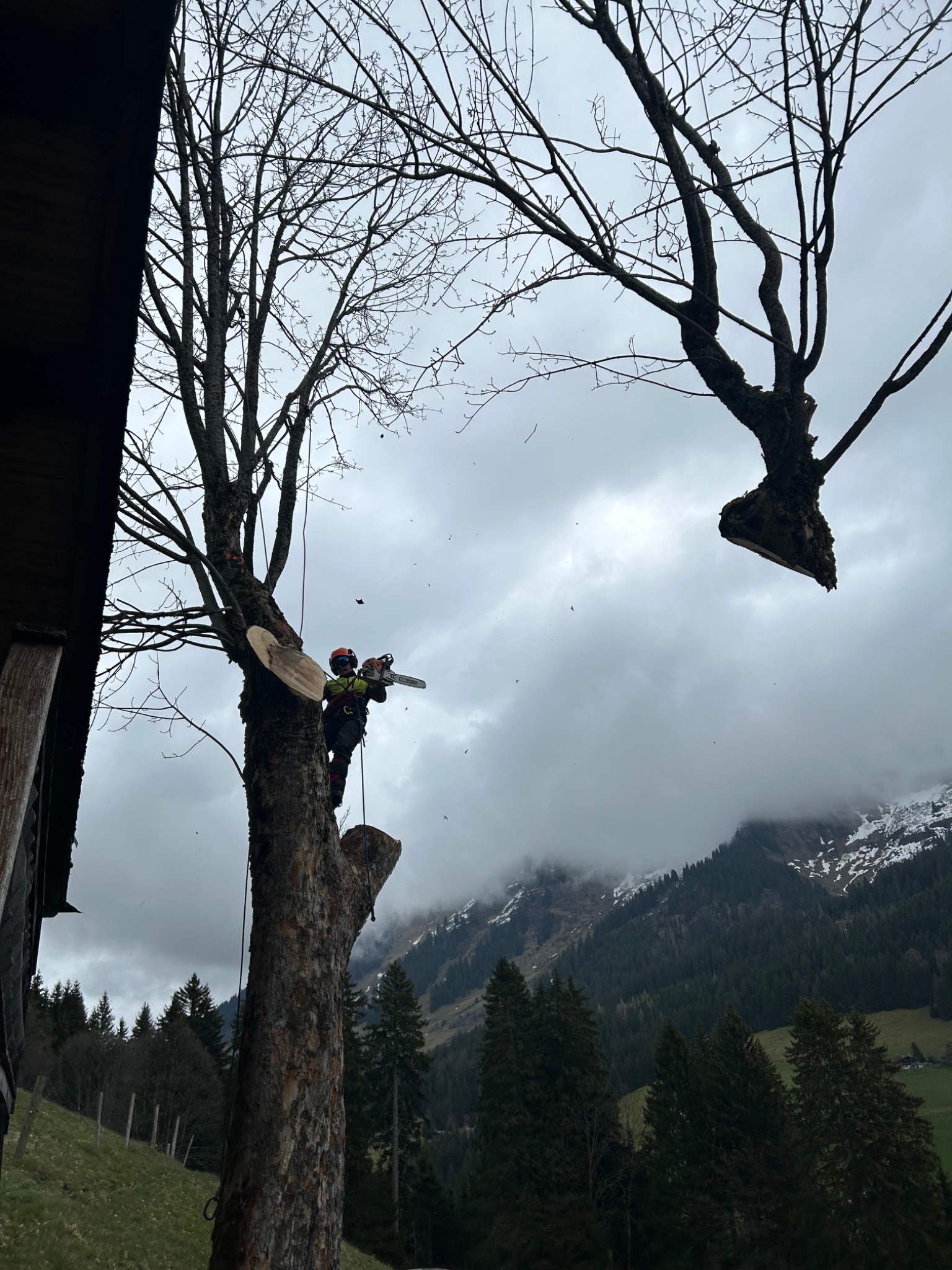 Démontage sur corde avec montagne en arrière-plan
